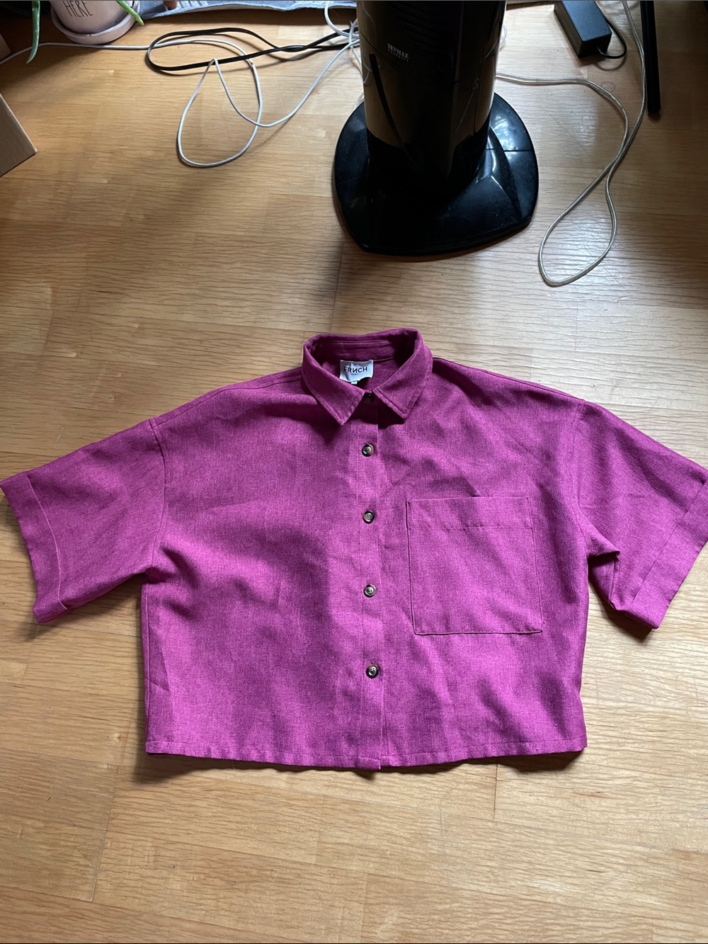 FRNCH Cropped Button-Down Shirt in Pink